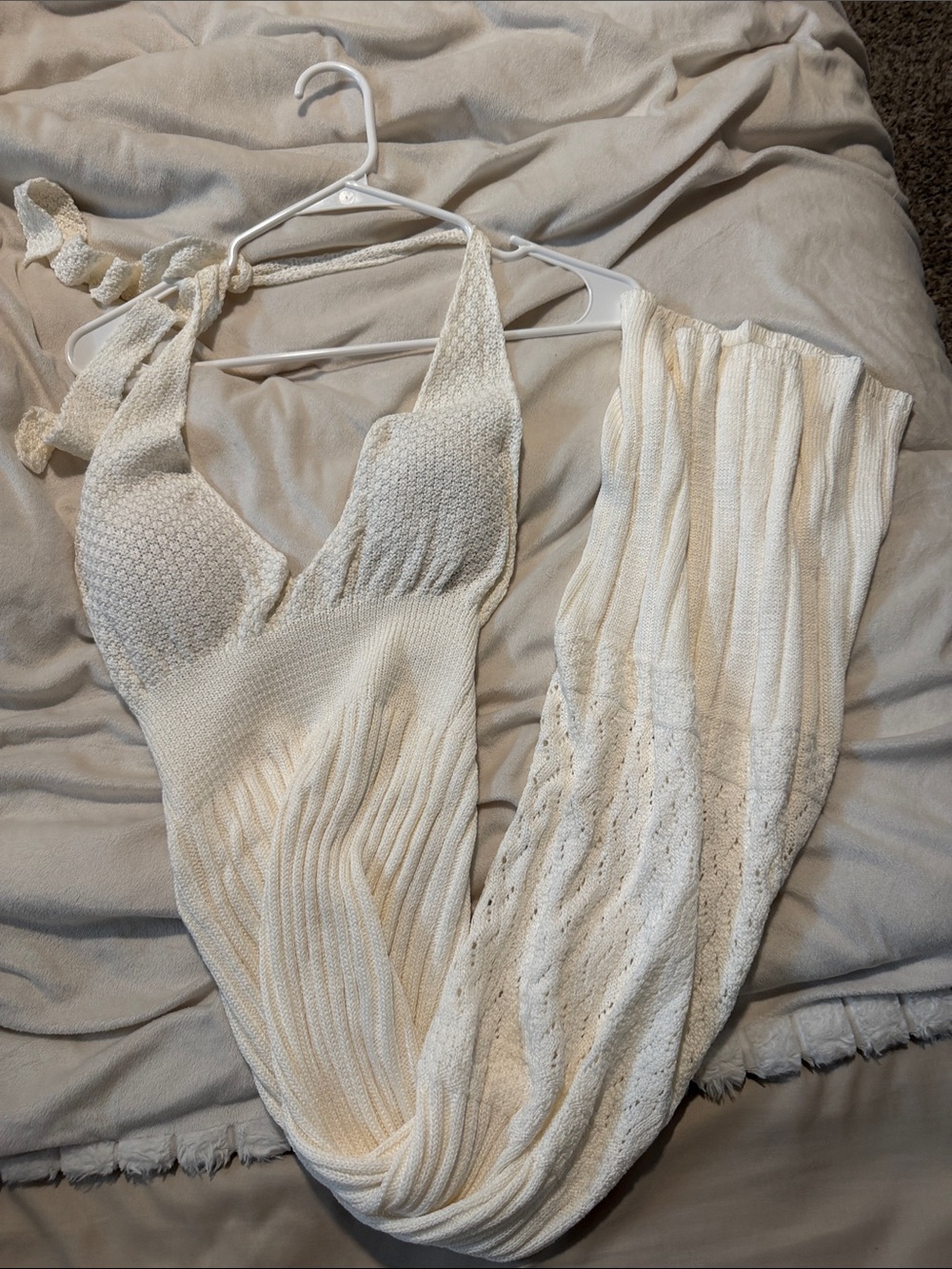 Amazon Cream Knit Halter Nightdress with Textured Panels